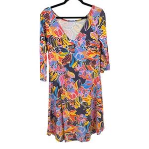 Colorful Floral Knit‎ Dress Medium Retro Mod Psychedelic Artsy Dopamine USA